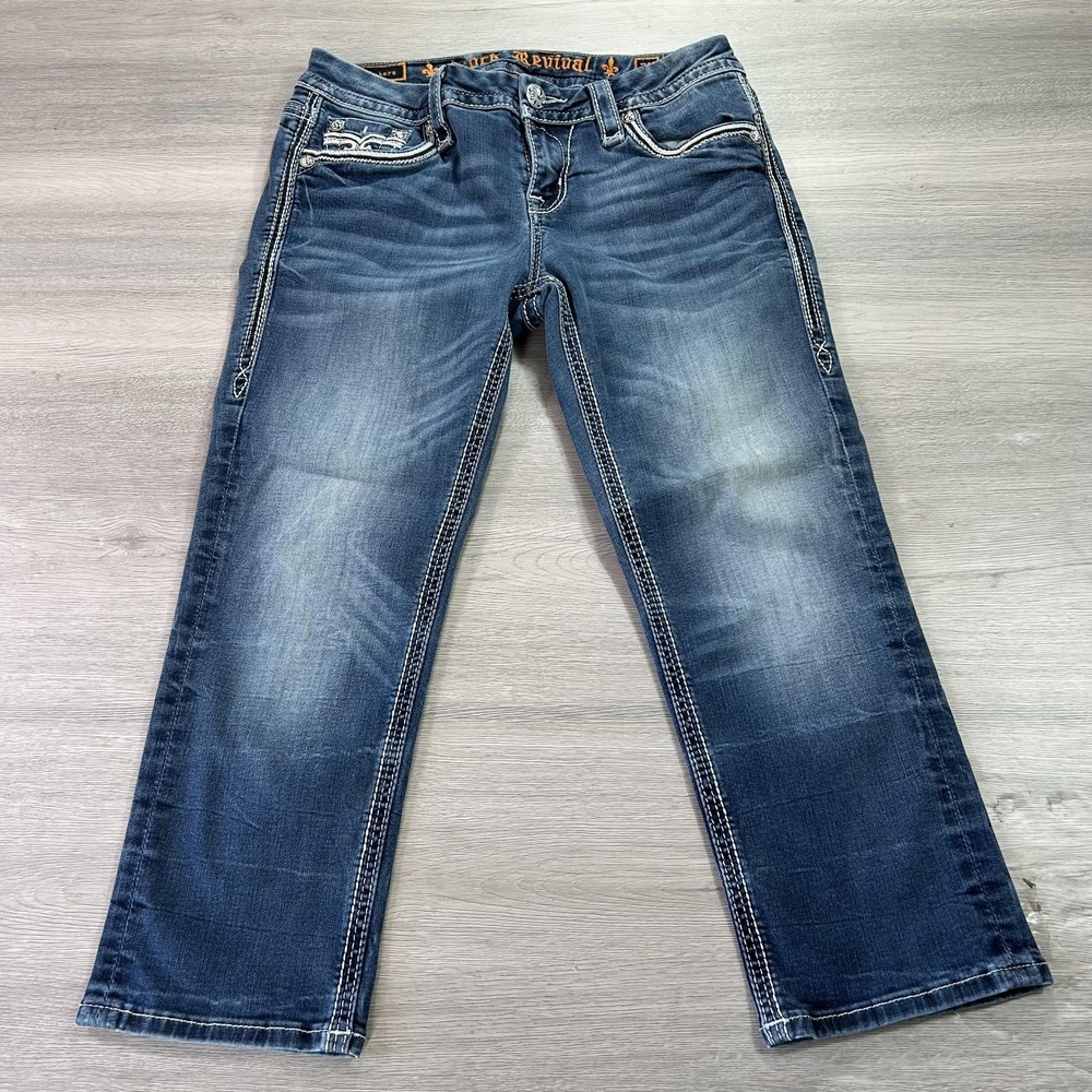 Rock Revival Jeans Womens 27 Blue Easy Crop Sukara‎ EC3 Distressed Bootcut Denim